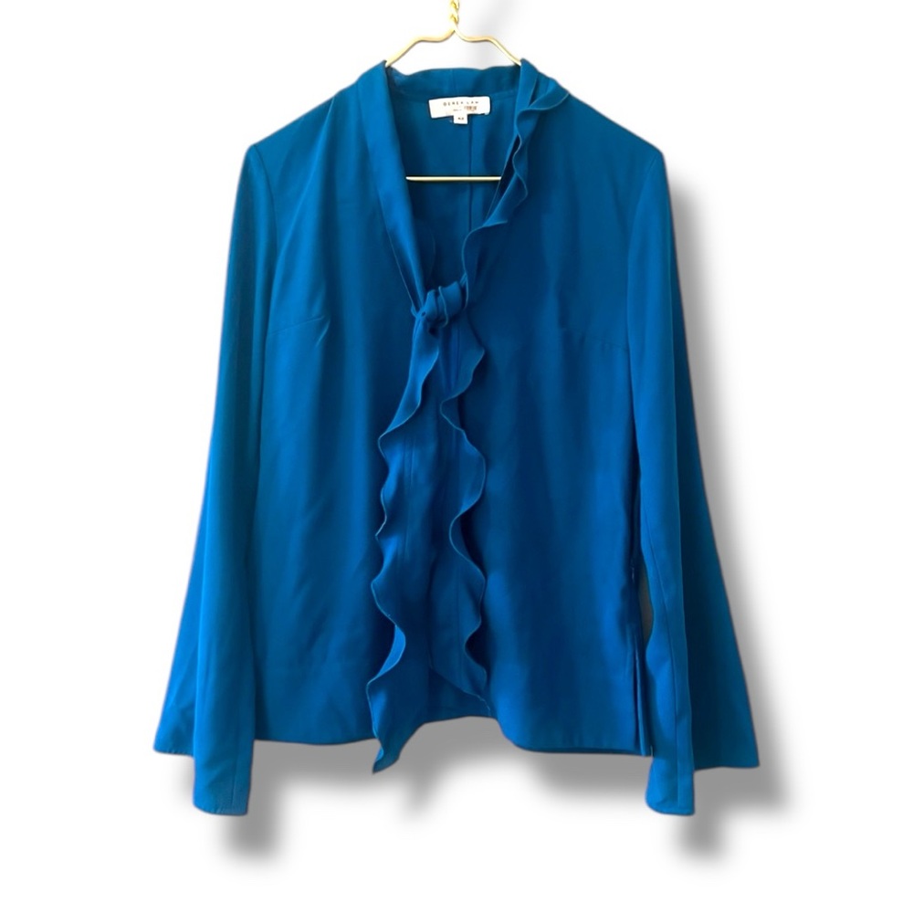 Derek Lam Blue Ruffle Tie Long Sleeve Blouse